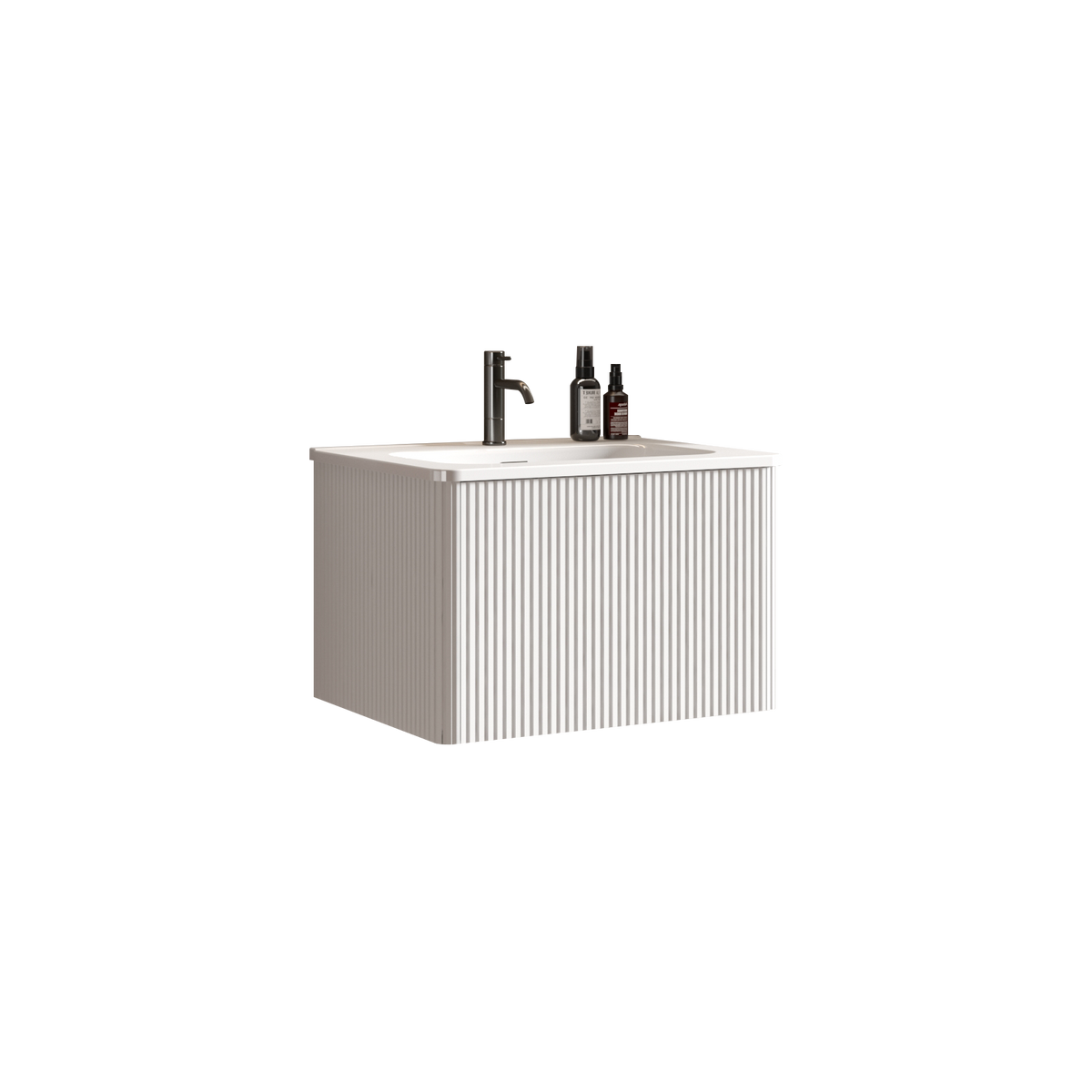24" Striped Soft White Bathroom Vanity with Integrated Ceramic Sink - Soft White