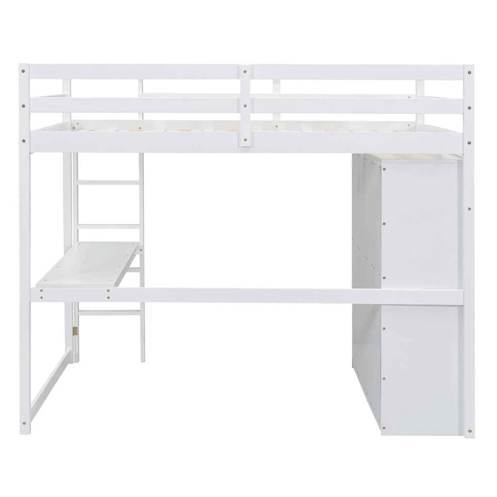 Full Size Loft Bed with Built-In Wardrobe, Shelves, and Drawers - White or Dark Gray