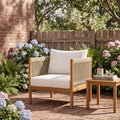 Outdoor Club Chair with Acacia Wood Frame and Rope Panels – Teak Look