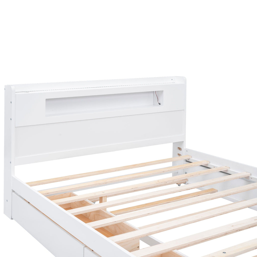 Storage Platform Bed with LED Lights, 2 Drawers and Trundle - Queen