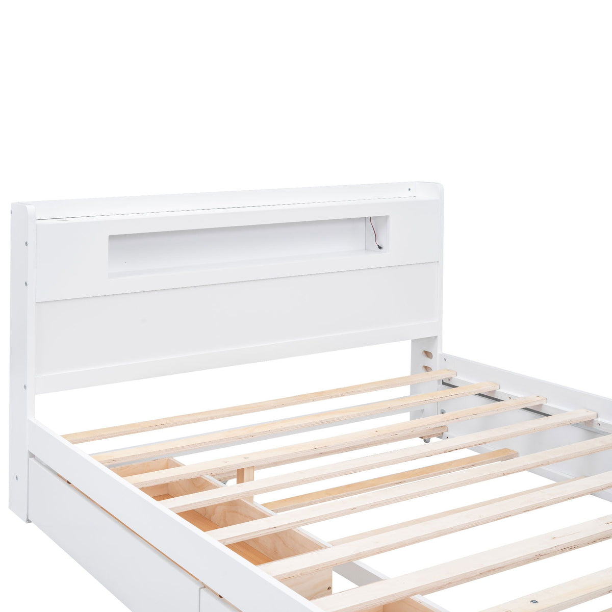 Storage Platform Bed with LED Lights, 2 Drawers and Trundle - Queen