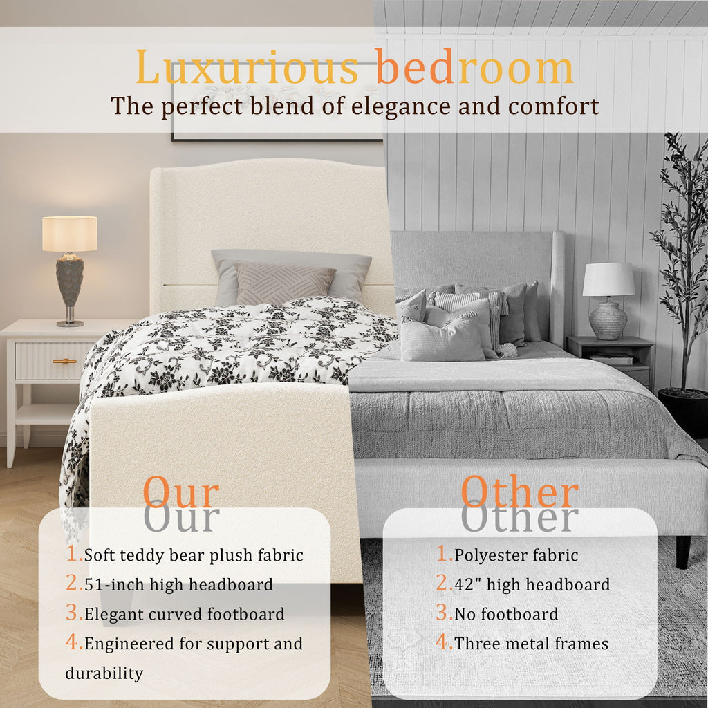 Platform Bed Frame with Tall Headboard and High Footboard - White or Gray