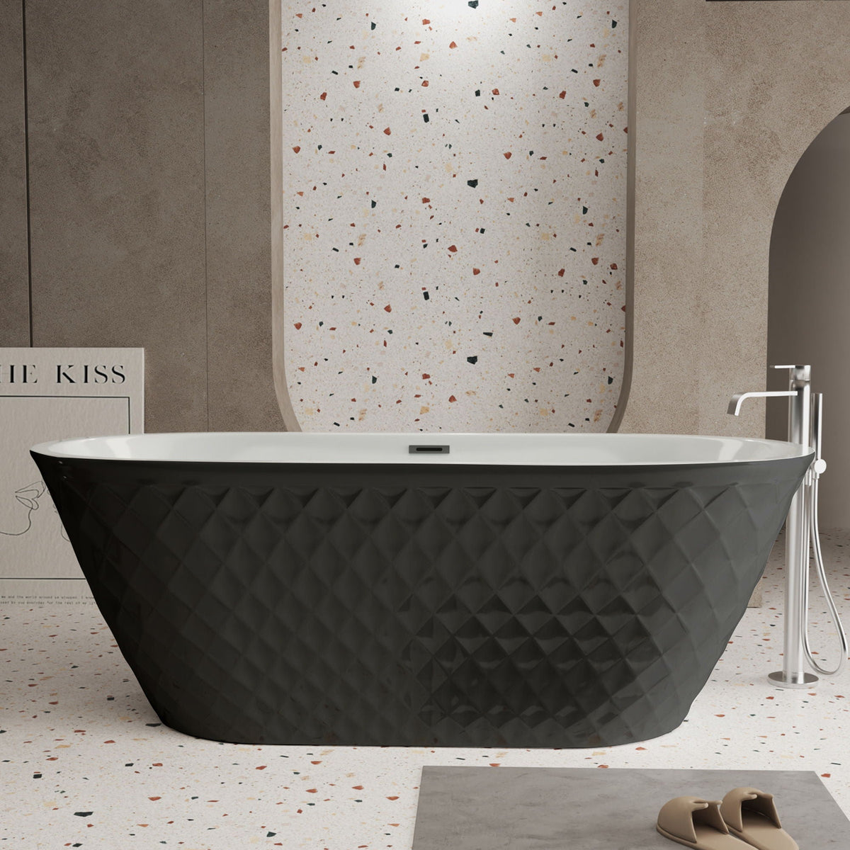Freestanding Bathtub with Diamond Pattern Design - White or Black