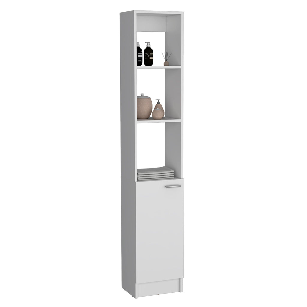 White Linen Cabinet with Adjustable Shelves - 1 Door, 6 Shelves