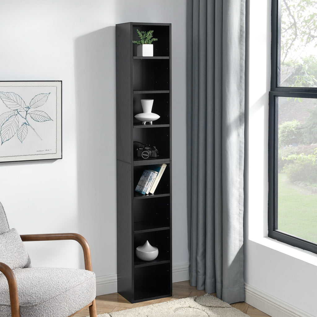 8-Tier Media Tower Rack with Adjustable Shelves - Black or Walnut