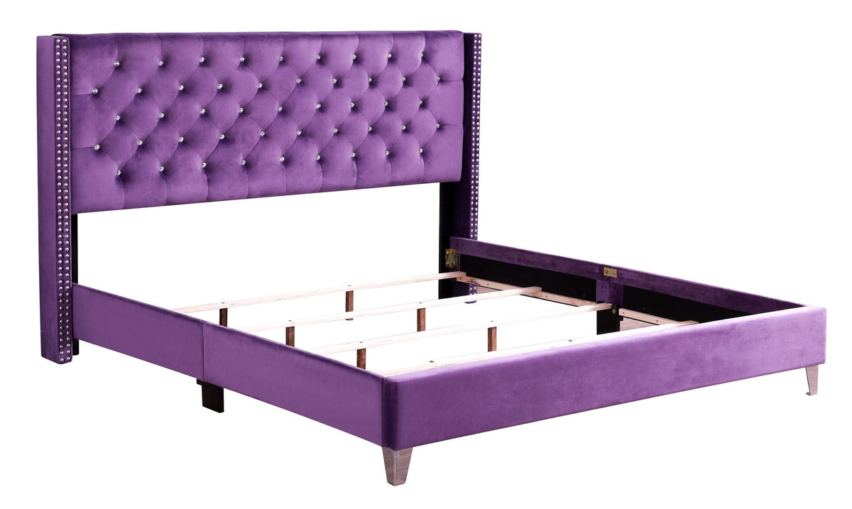 Upholstered Nailhead Trim Chic Bed with Tufted Headboard - Multiple Colors