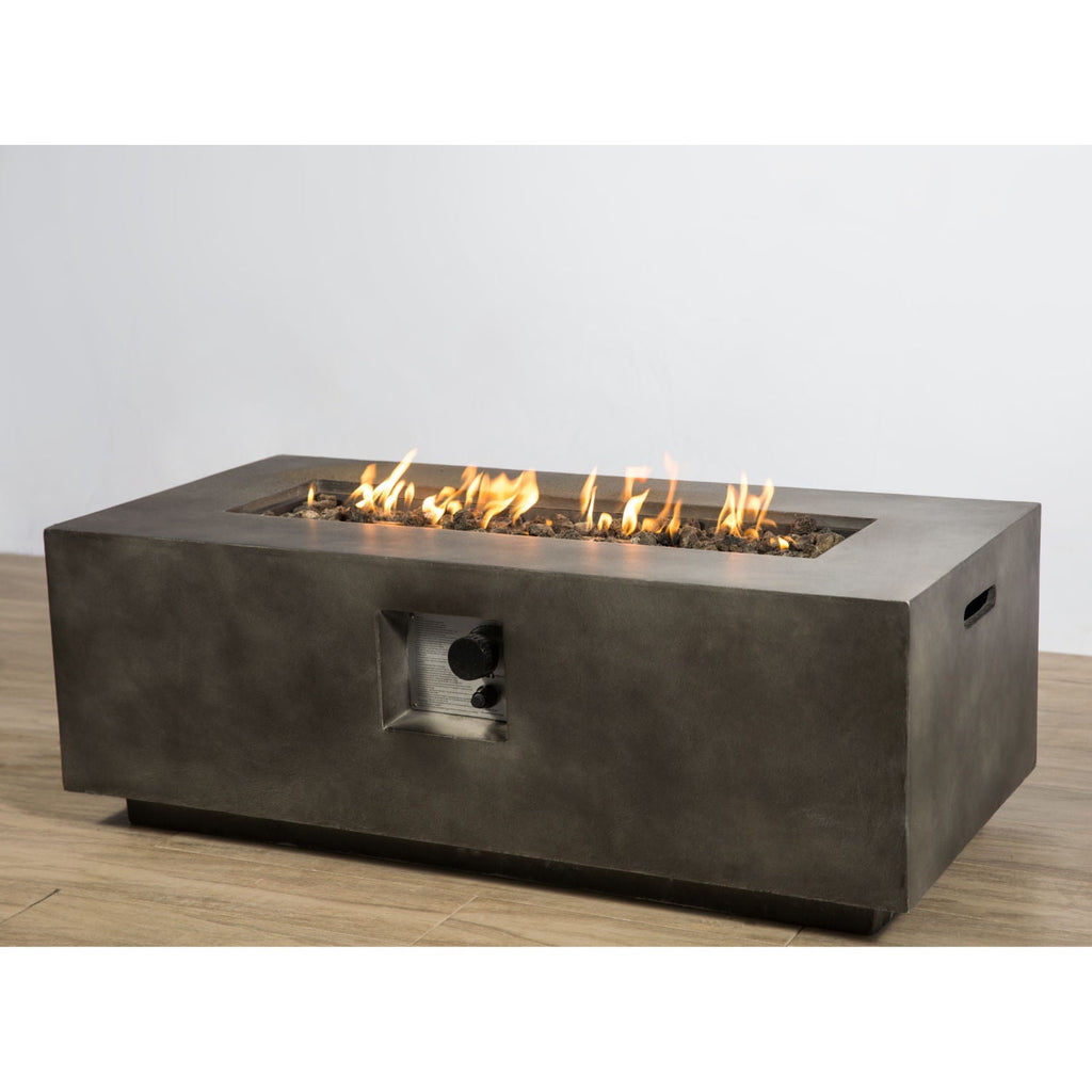 Lightweight Fiber Concrete Fire Pit Table with Push-Button Ignition - Gray or Dark Gray