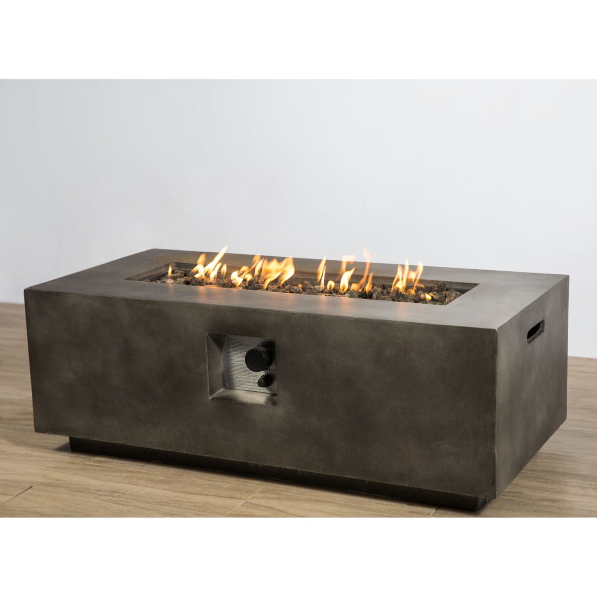 Lightweight Fiber Concrete Fire Pit Table with Push-Button Ignition - Gray or Dark Gray