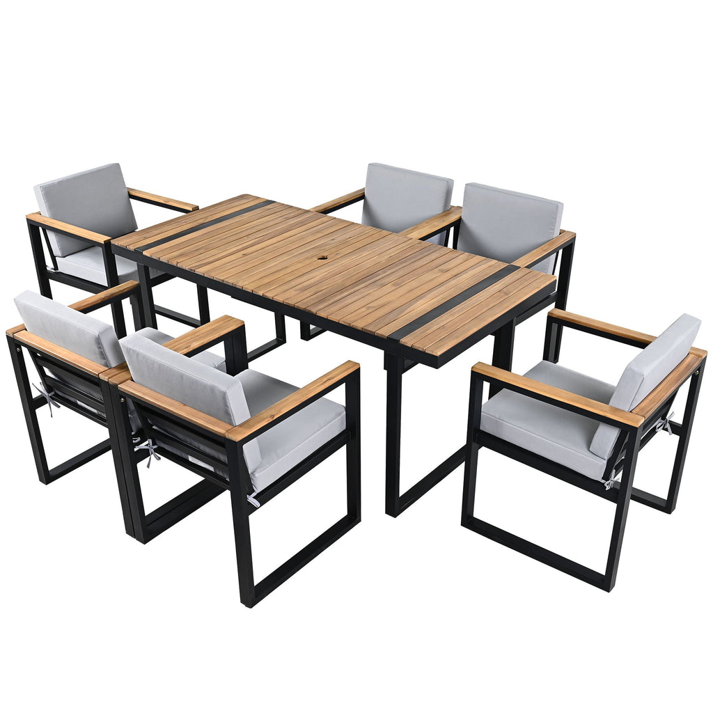 7 Piece Outdoor Dining Set with Removable Cushions - Gray or Beige