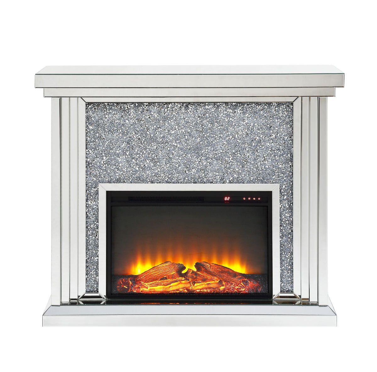 Mirrored Electric Fireplace with Faux Diamond Inlay - Silver