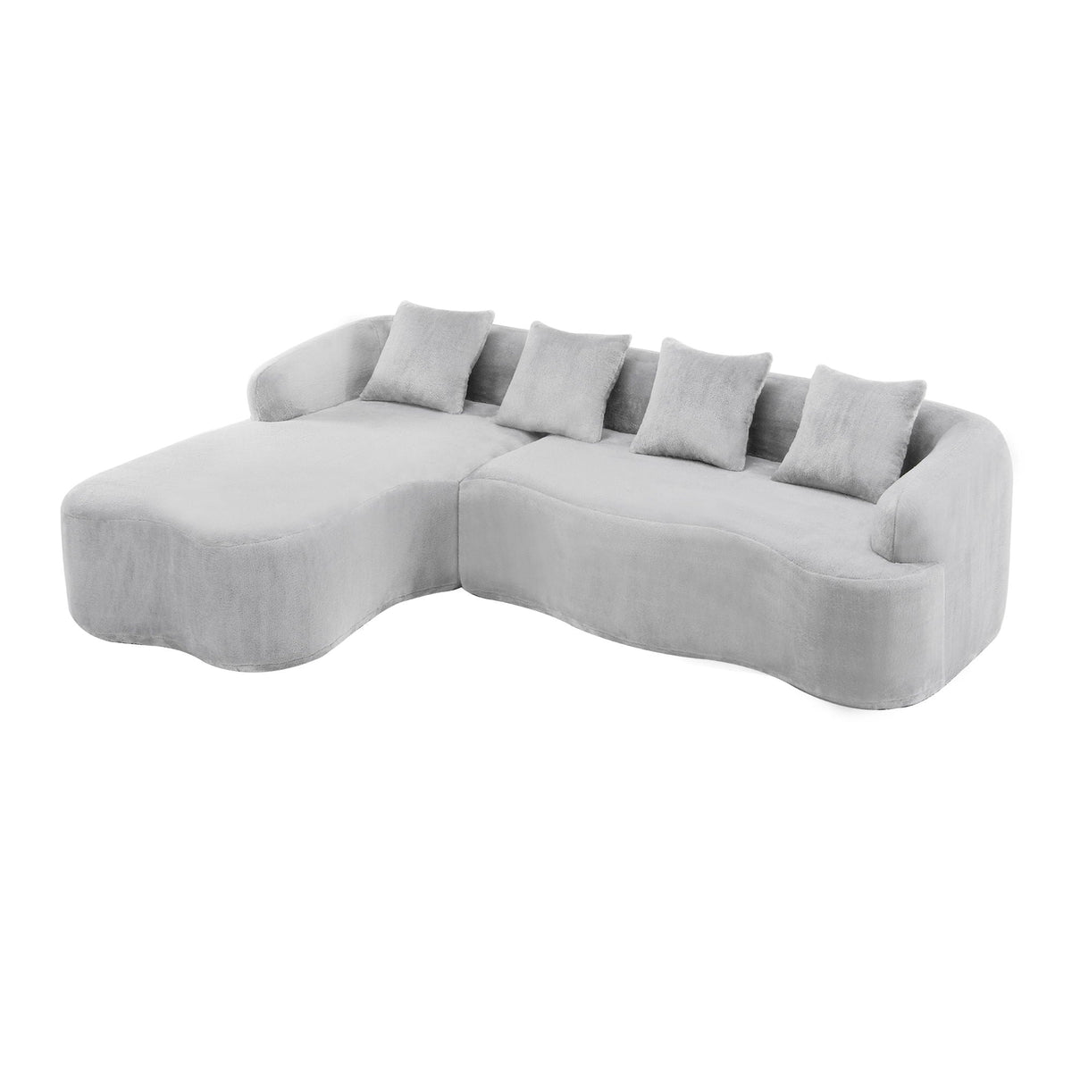 Modular L-Shape Sectional Sofa with Curved Chaise - Green, Beige, Gray