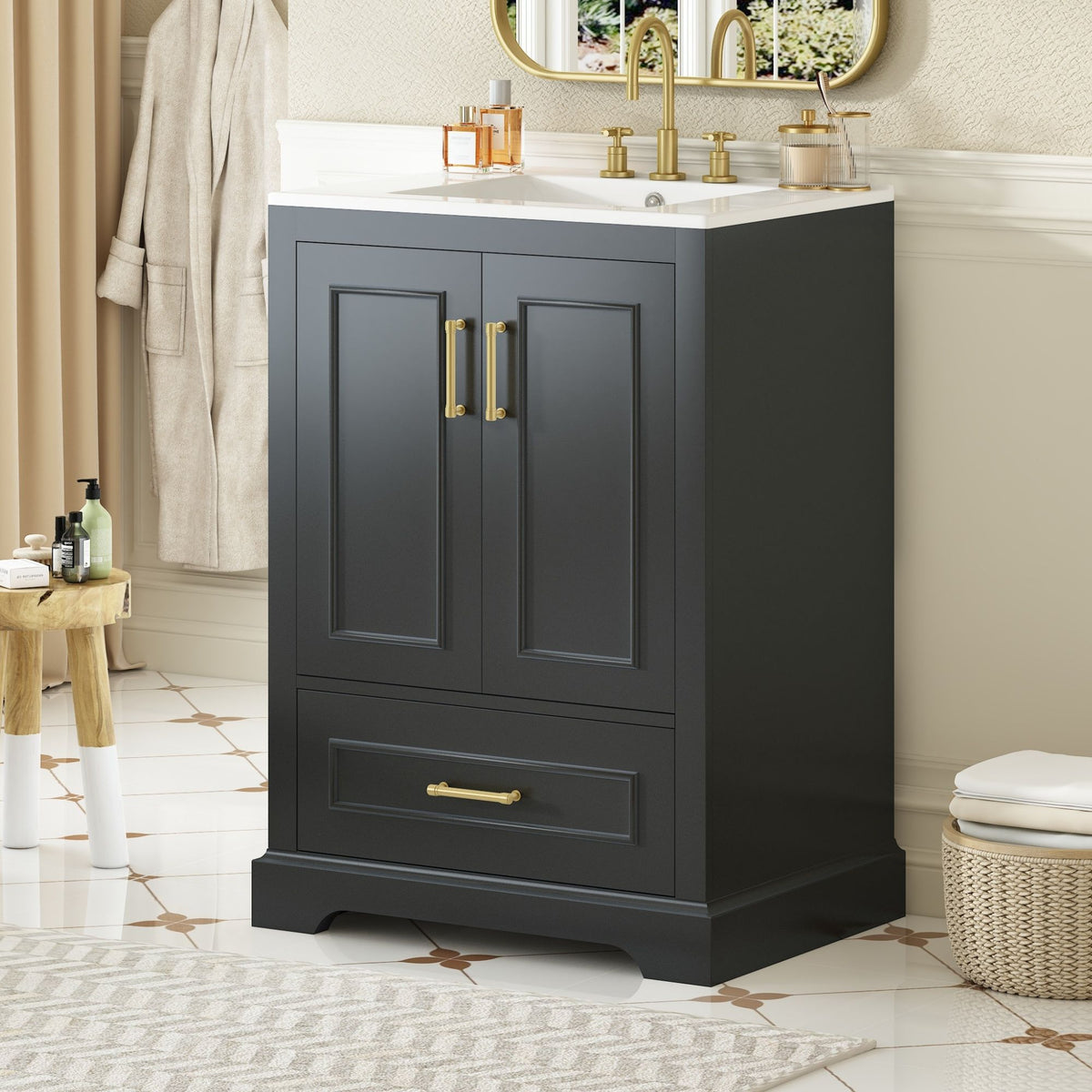 Bathroom Vanity with Sink and Soft Close Doors - White, Black, Green, or Gray