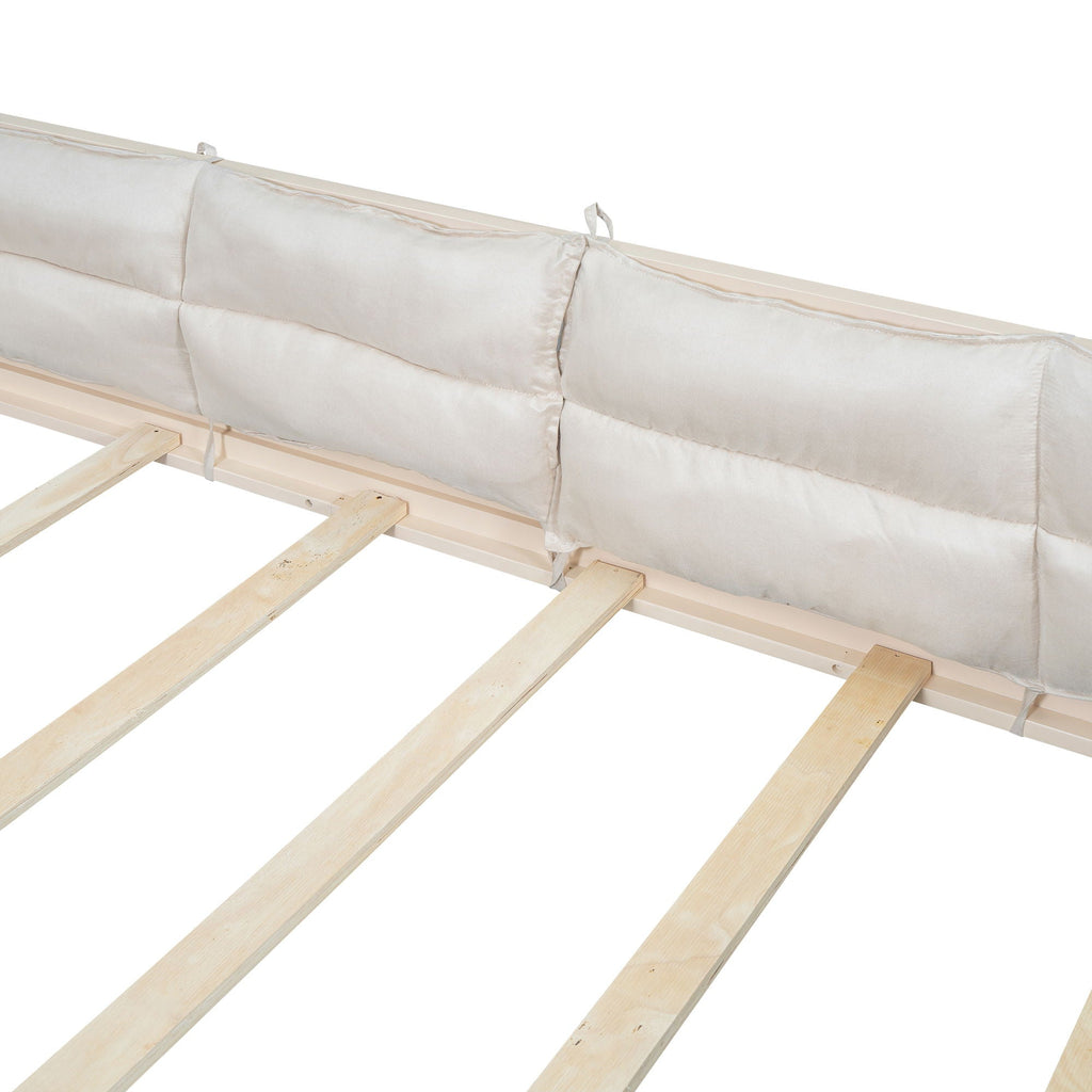 Upholstered Platform Bed with Guardrail and Pillow - Dark Gray