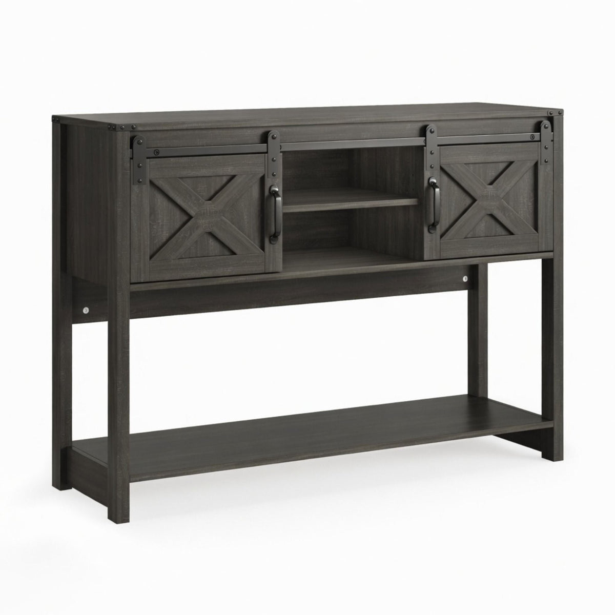 Farmhouse Entryway Table with Sliding Barn Door - Gray, Dark Gray, White, Black