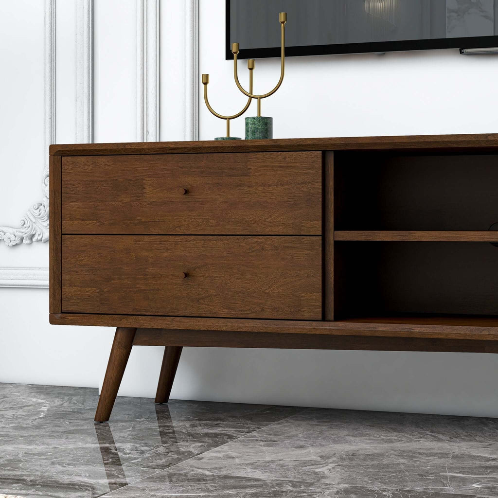 Modern TV Stand Up To 72" with Solid Wood Construction - White or Dark Brown