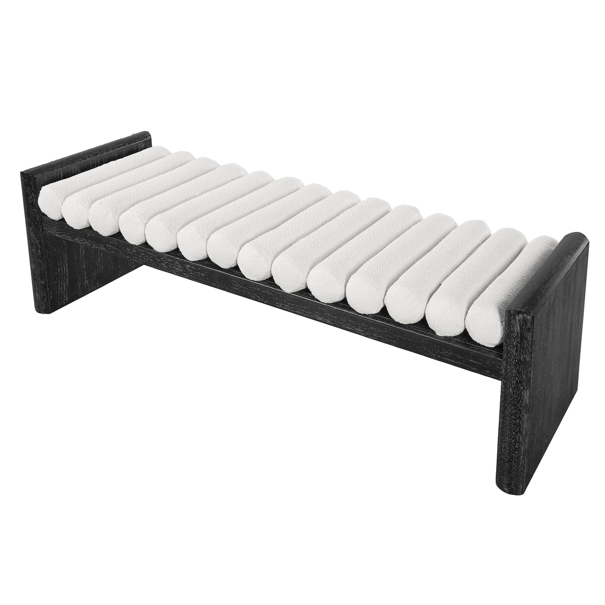 Modern Chenille Upholstered Bench with Plush Rolled Cushions - Beige