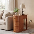 Modern End Table with Hidden Cup Holder and Charging Station - Walnut