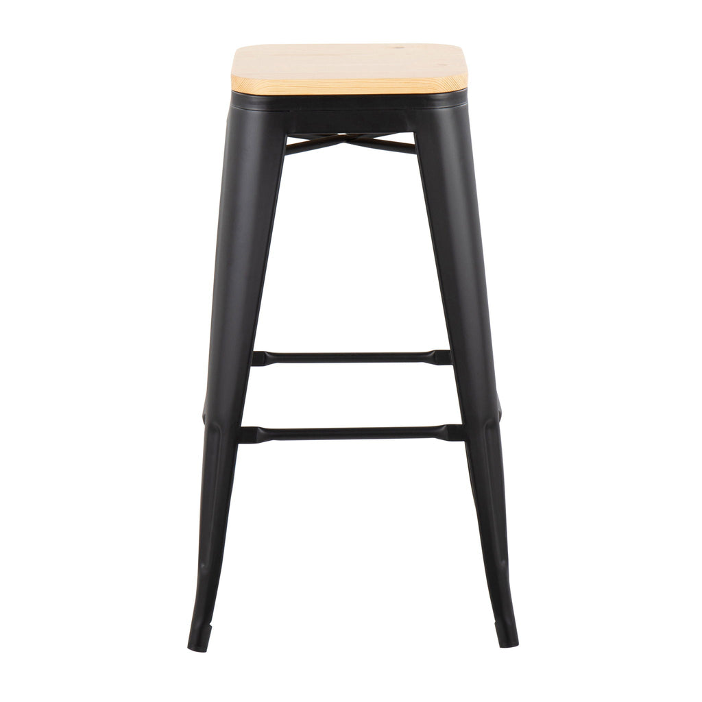 Contemporary Barstool Set of 2 with Stackable Design - Black or White