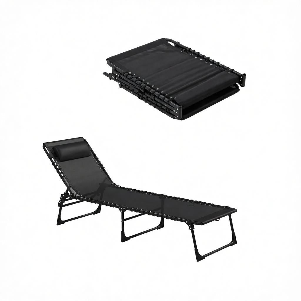 Folding Chaise Lounge Pool Chairs with Mesh Fabric – Set of 2