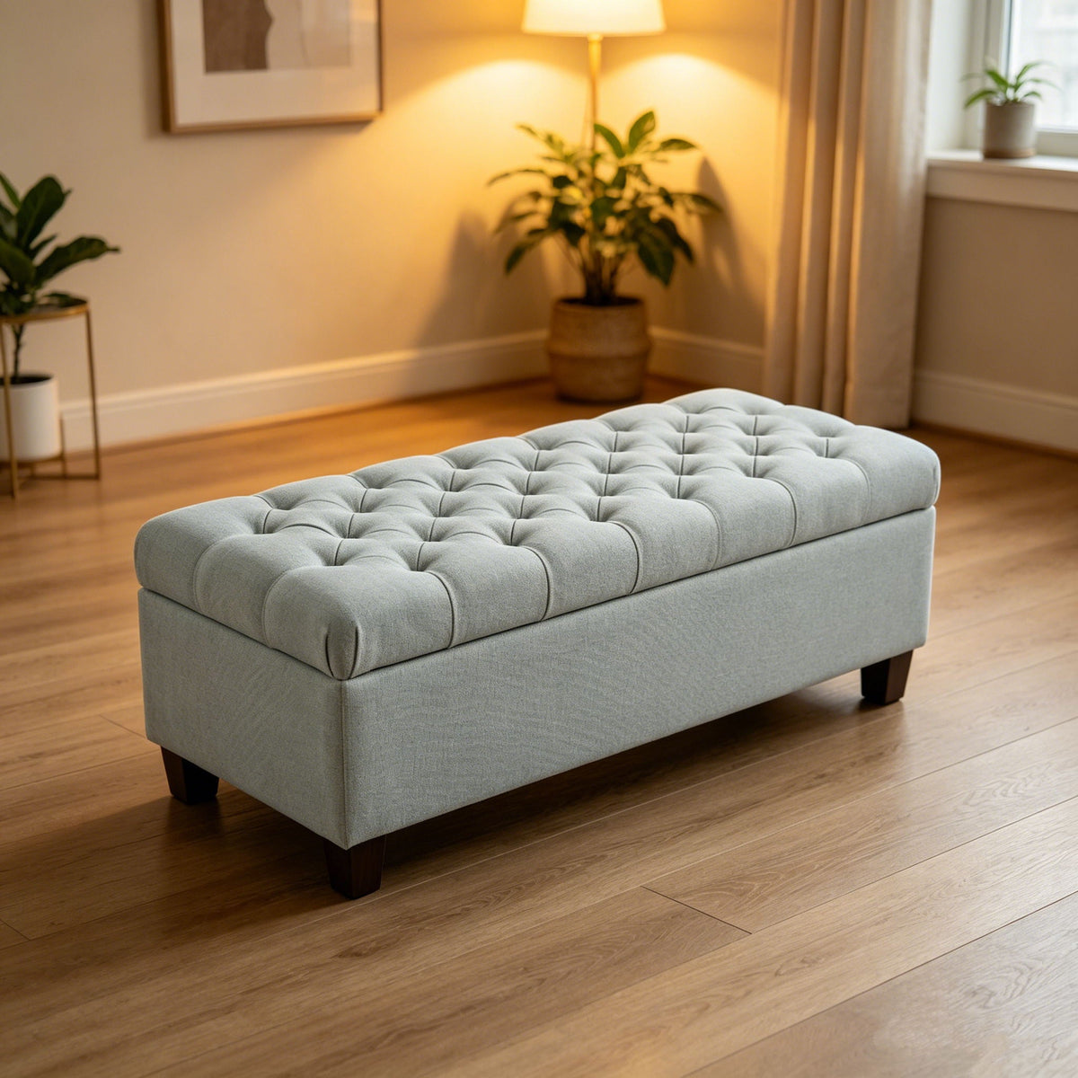 Storage Ottoman Bench with Safety Hinges - Faux Leather or Fabric