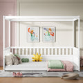 Full Size Canopy Bed Frame with Guardrails - White
