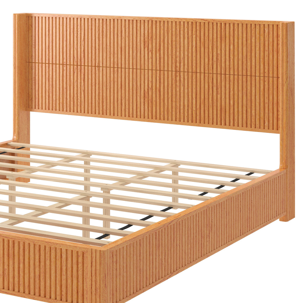 Solid Wood Platform Bed Frame with Headboard - King Size