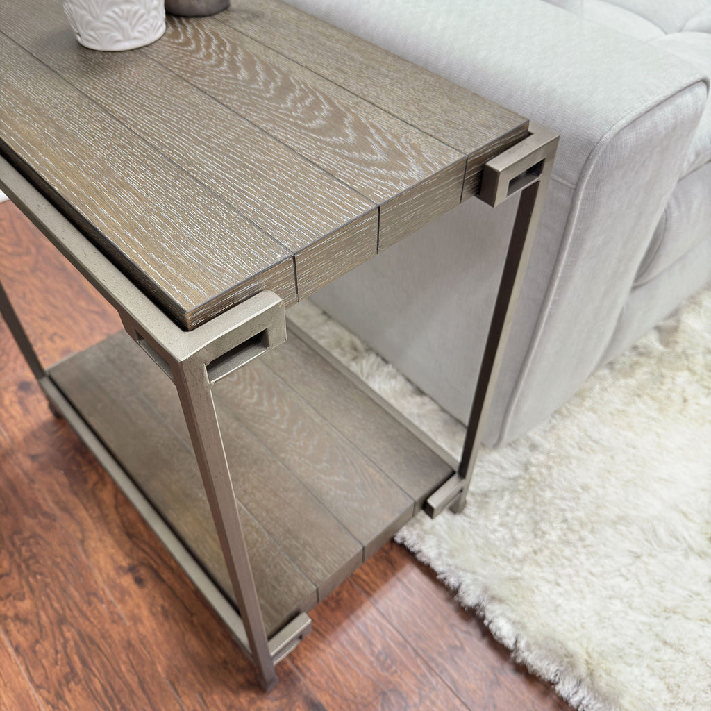 Metal Frame Wood Living Room Table Set with Removable Casters - Aged Graphite, Brown