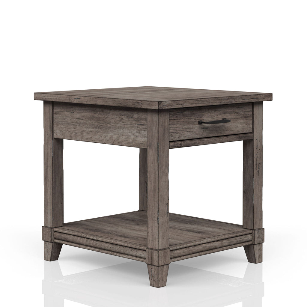 Gray End Table with Storage Drawer and USB Charging Ports