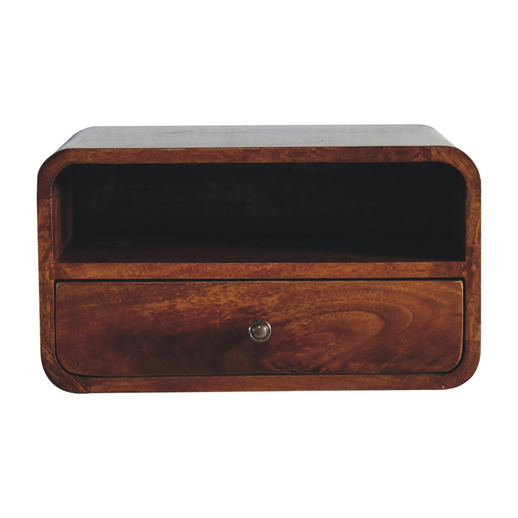 Large Floating Bedside Nightstand with Drawer and Open Shelf - Chestnut