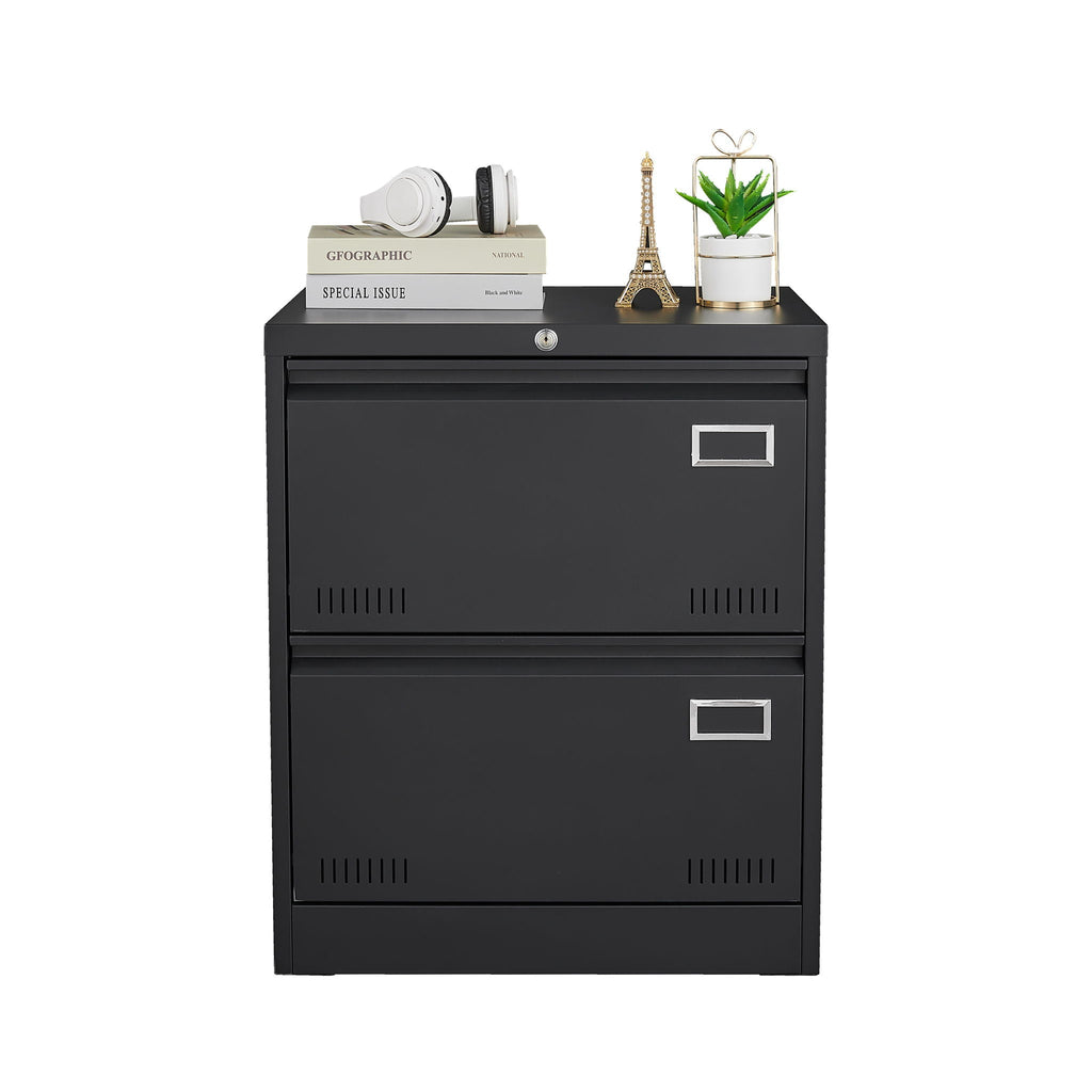 Black Metal Lateral Filing Cabinet with Lock – 2 Drawer Office File Cabinet