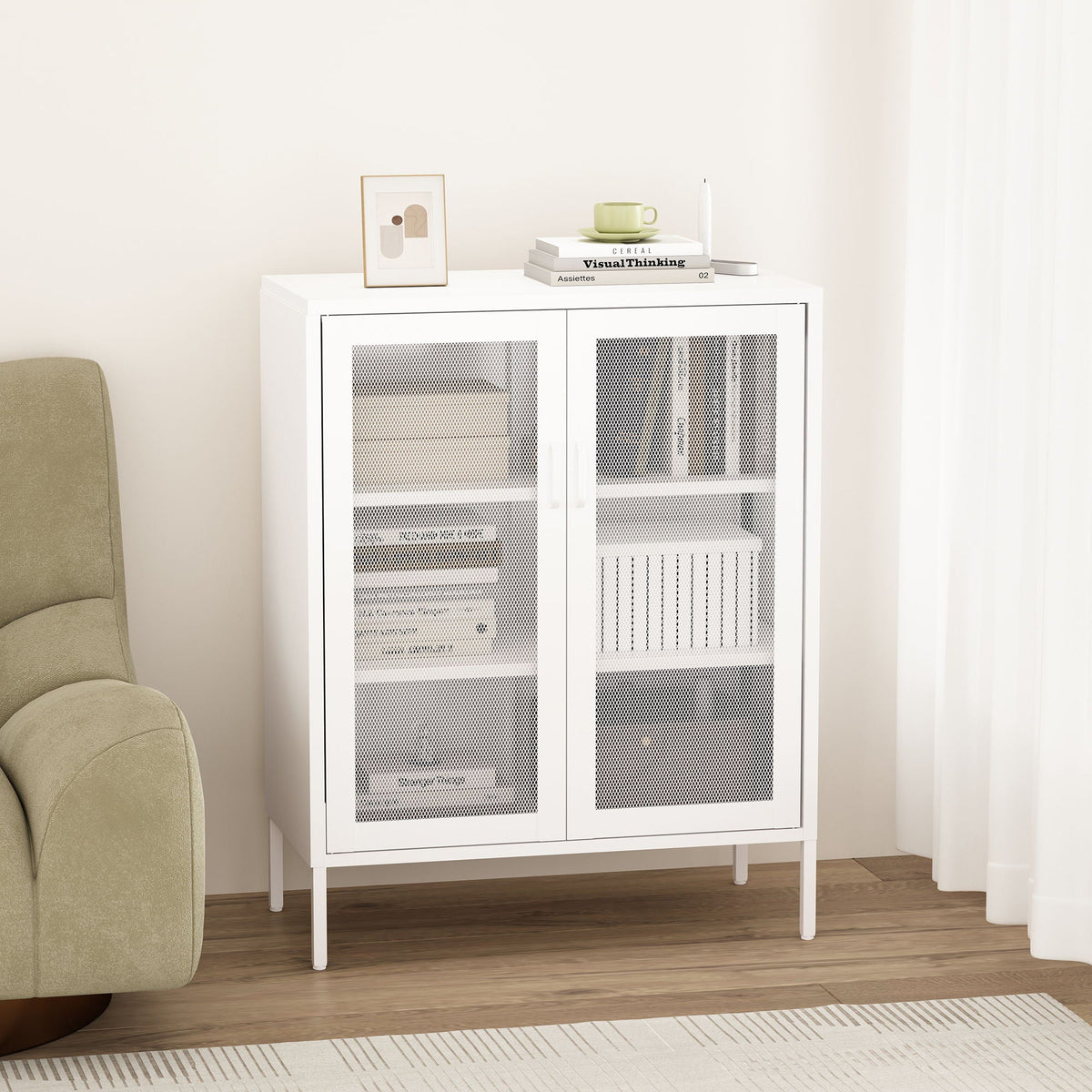 Metal Accent Cabinet with Adjustable Shelves - Black, Green, or White