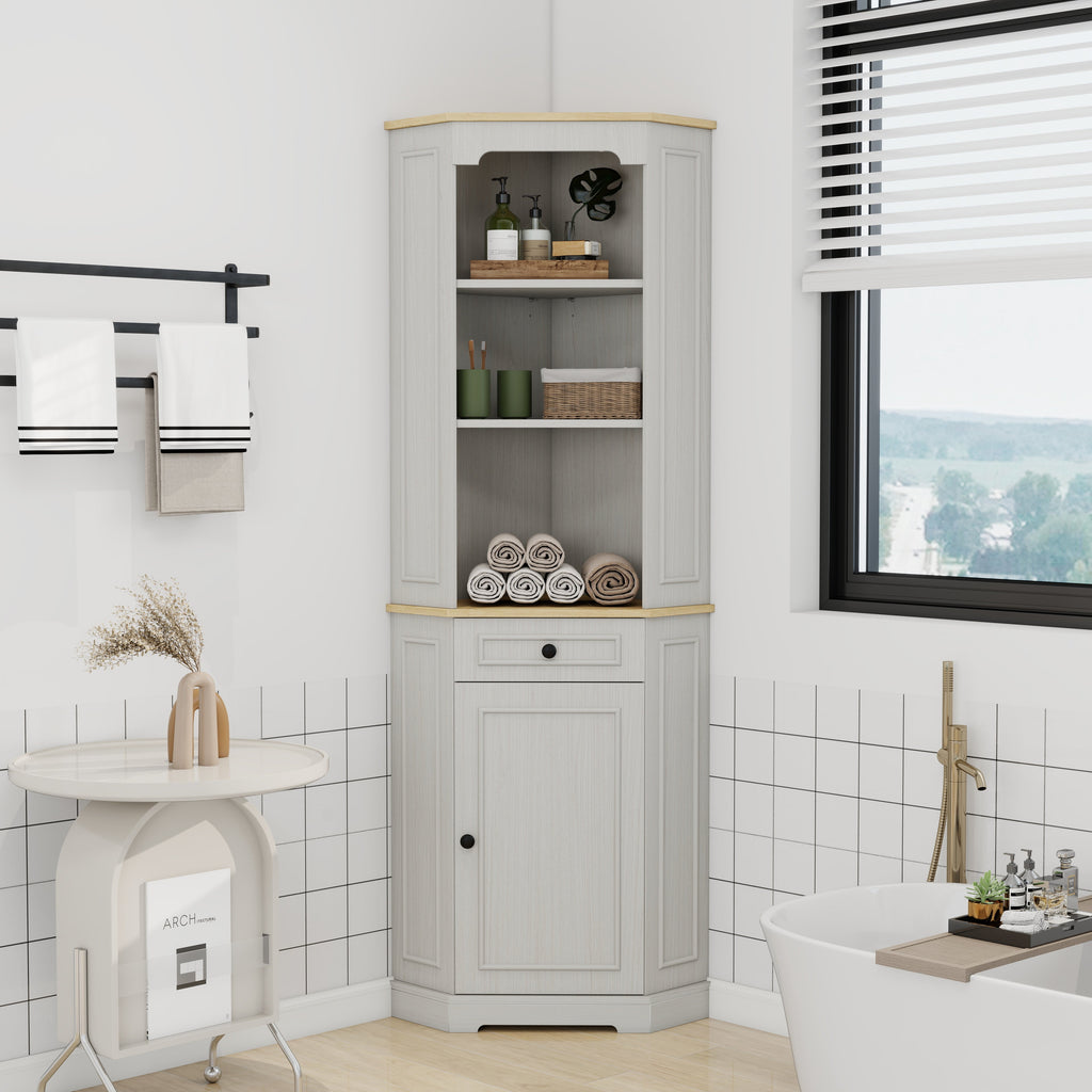 68" Tall Corner Cabinet with Door, Drawer & Adjustable Shelf - Ancient White