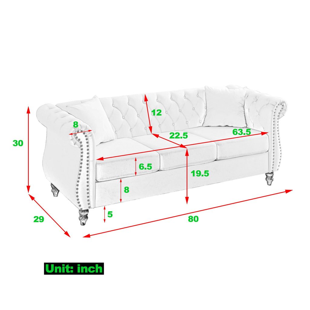 Chesterfield Sofa with Rolled Arms and Nailhead Trim – Solid Wood Frame