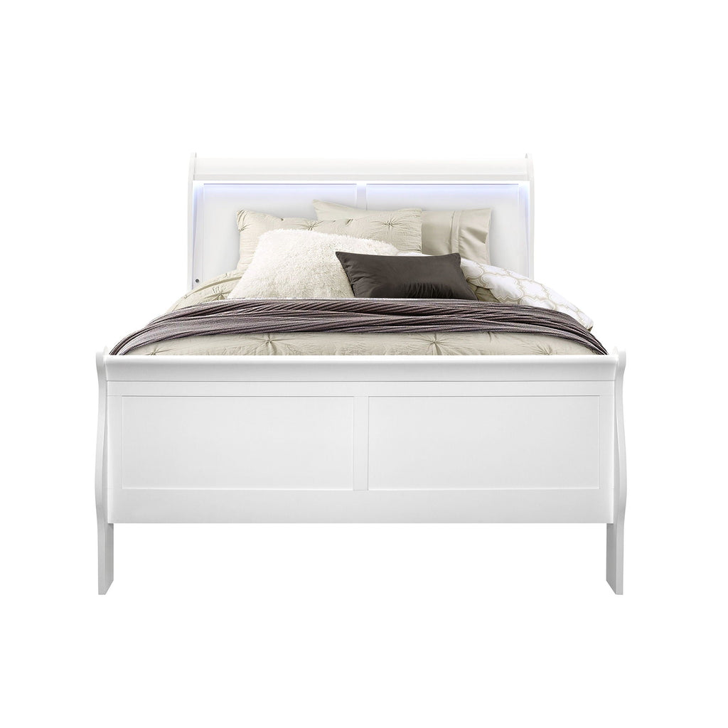 Modern Sleigh Bed with LED Lighting - Blue or White