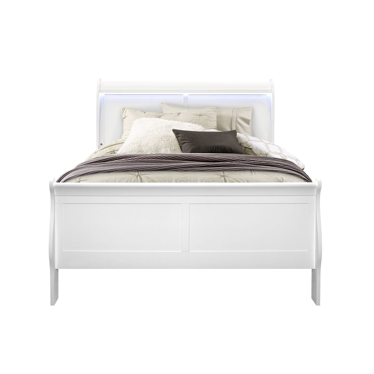 Modern Sleigh Bed with LED Lighting - Blue or White
