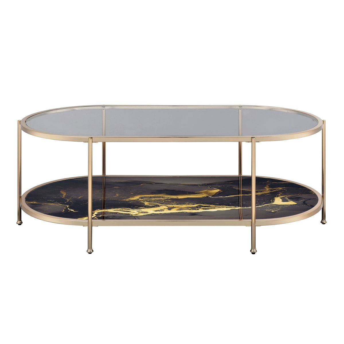 Fiorella Marble Print Glass Table with Durable Metal Frame - Black