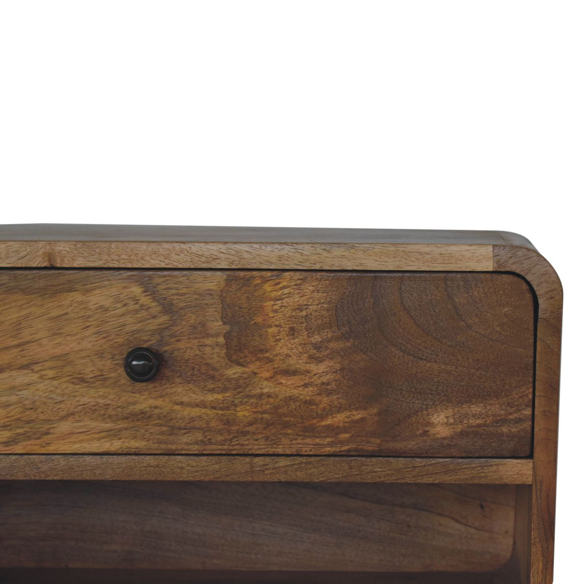 Solid Wood Large Floating Curve Open Slot Nightstand with Minimalist Design - Natural