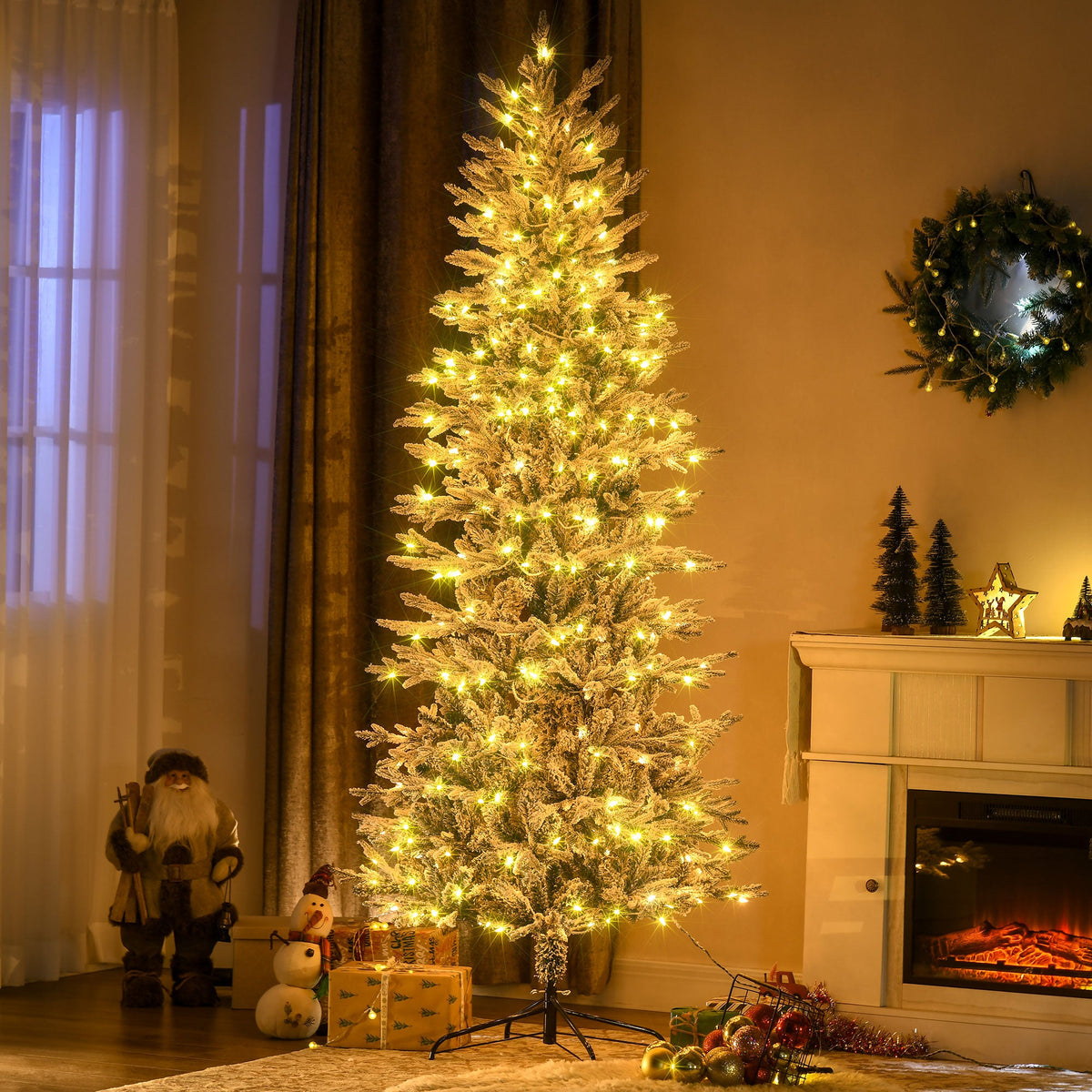7.5ft Prelit Artificial Christmas Tree with Snow Flocked Branches - Warm Clear Lights