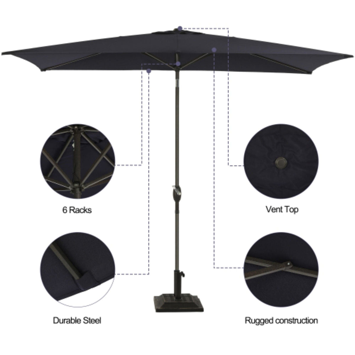 Rectangular Patio Umbrella with Crank Tilt - UV-Resistant Canopy