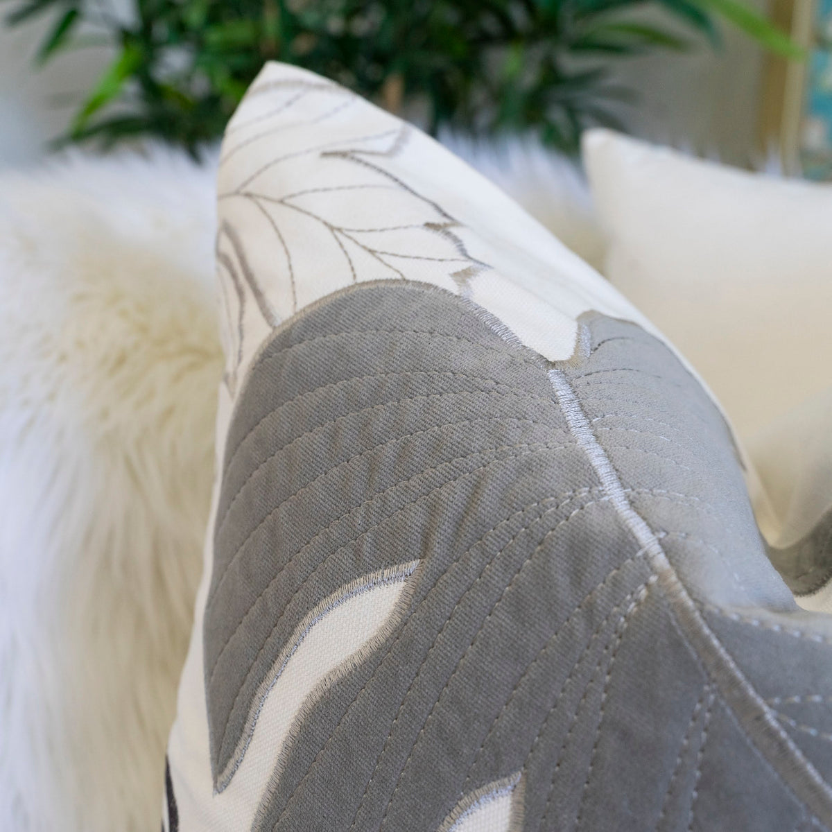 Autumn Vibes Leaf Accent Pillow Set of 2 with Hidden Zipper - Gray or Green