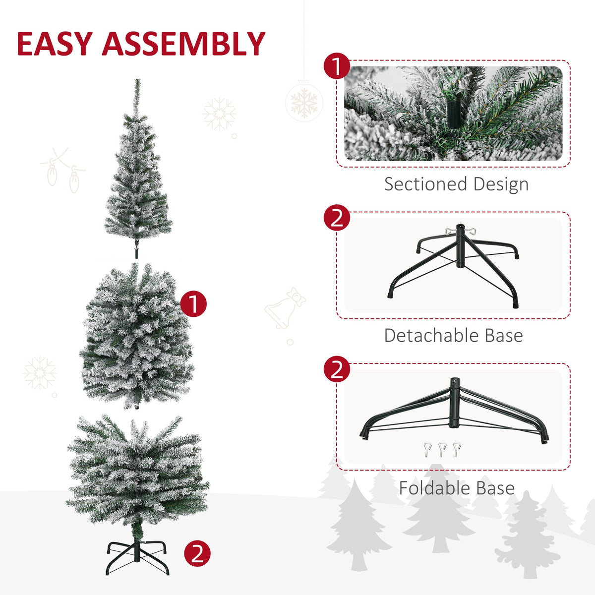 6' Slim Artificial Christmas Tree with Snow-Flocked Finish - White