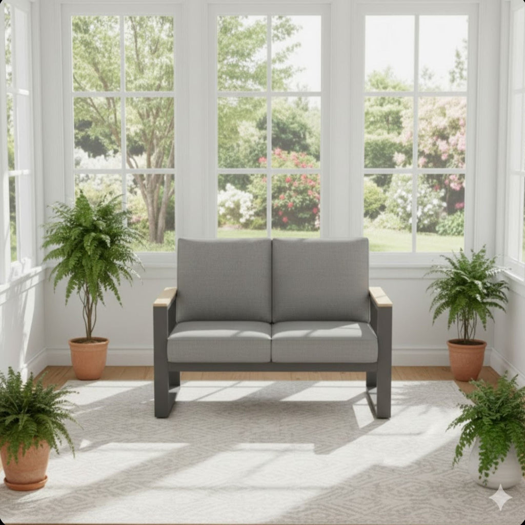 All-Weather Loveseat Sofa with Thick Cushions - Dark Gray or Beige