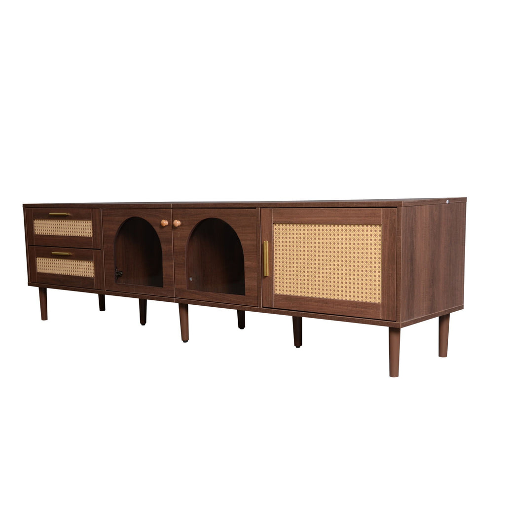 TV Stand With 3 Cabinets & 2 Drawers with LED Light - Dark Brown