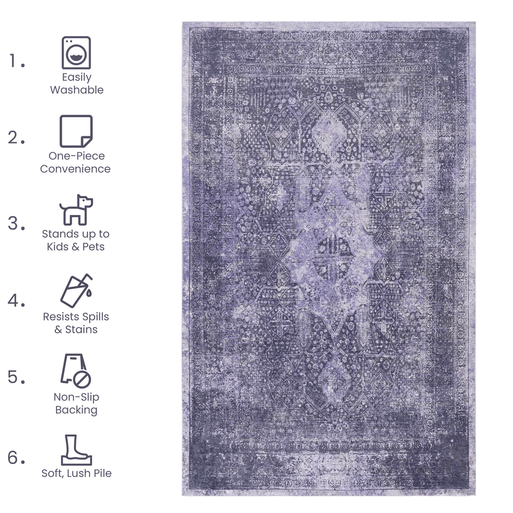 Maval Anthracite Washable Rug 8x10 Area Rug