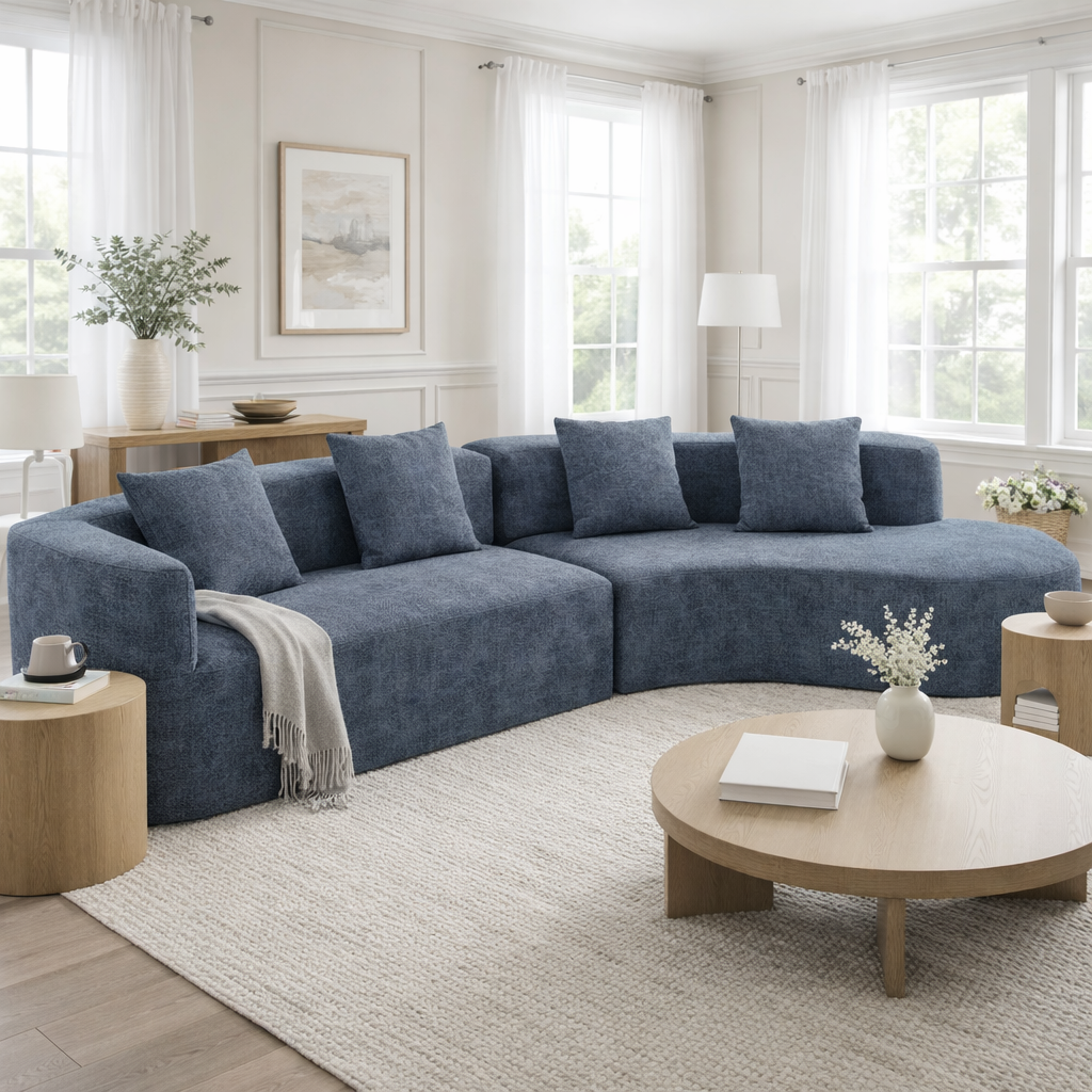 132" Modern Sectional Sofa with Curved Modular Design - Chenille