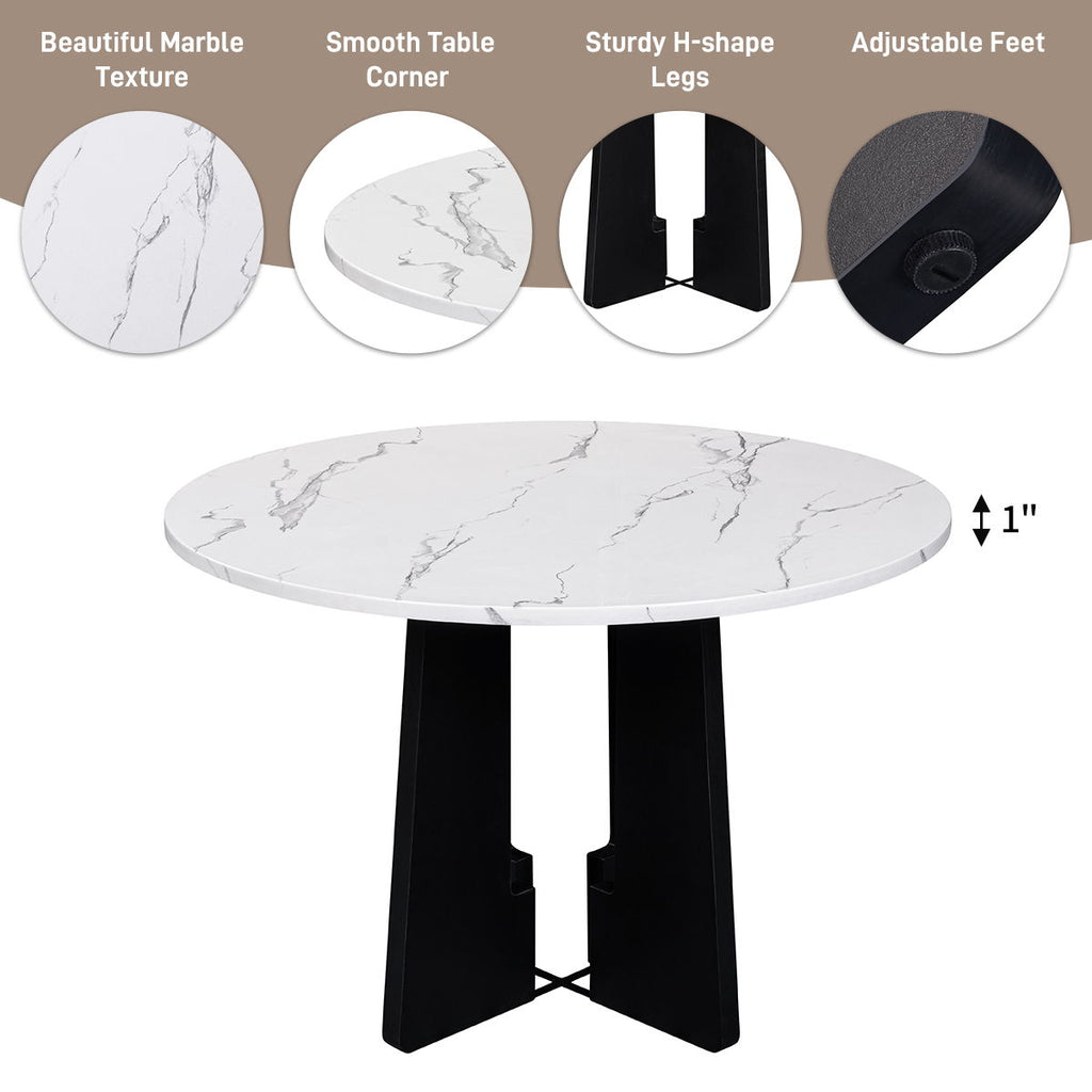 5 Piece Round Dining Table Set with Upholstered Chairs - Black or White