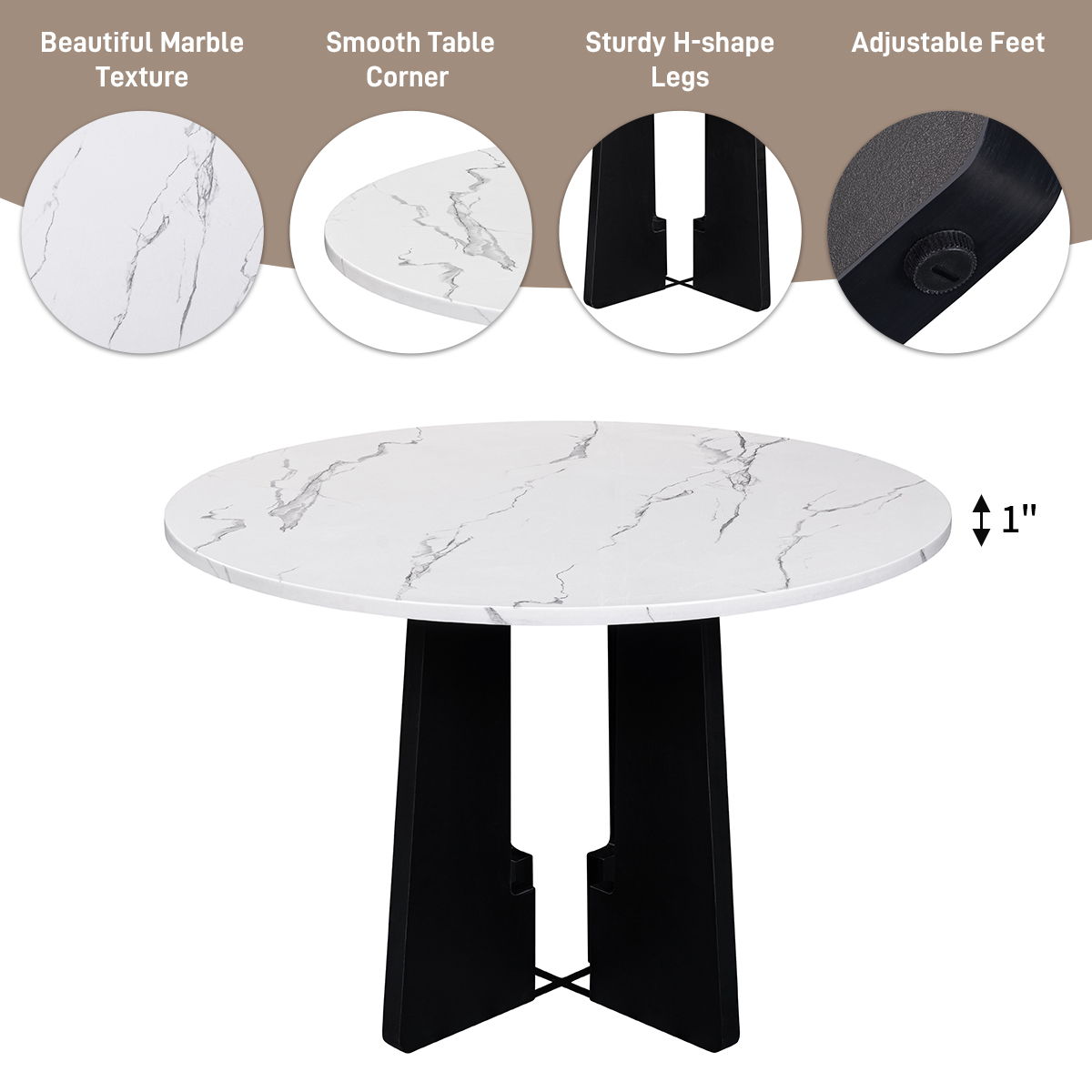5 Piece Round Dining Table Set with Upholstered Chairs - Black or White