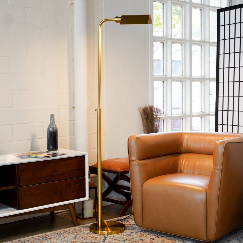Gold Floor Lamp with Slim Profile and Sturdy Metal Base - Elara