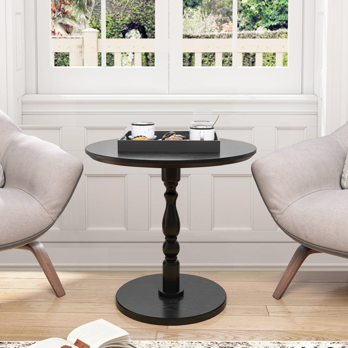 23'' Round Side Table with Water-Resistant Finish - Black