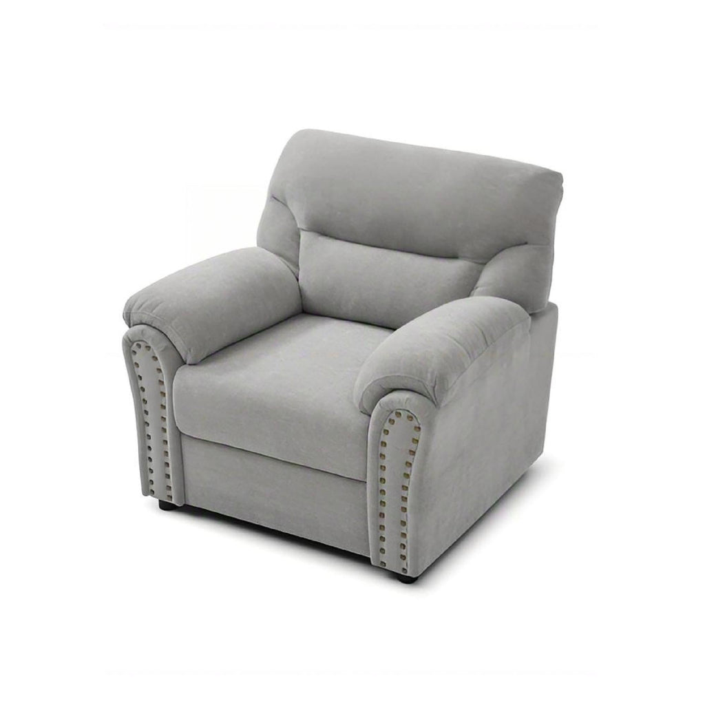 Hamilton Arm Chair with Hand-Applied Nailhead Trim and Pillow Top Cushions - Blue, Gray, Dark Brown